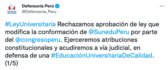 Twitter de la Defensoría del Pueblo