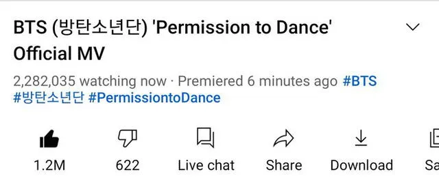 BTS "Permission to dance" en estreno. Foto: captura vía Twitter