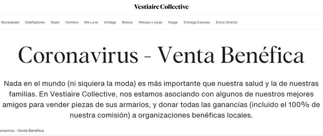 El anuncio de la campaña benéfica en la web oficial de Vestiaire Collective. (Foto: captura)