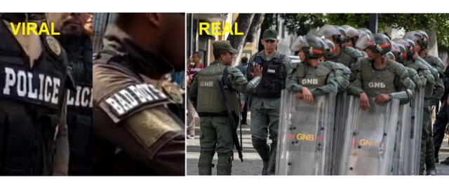 <em> Comparación entre el uniforme falso de la GNB (izquierda) y el real (derecha). Foto: captura de X / Google</em>   