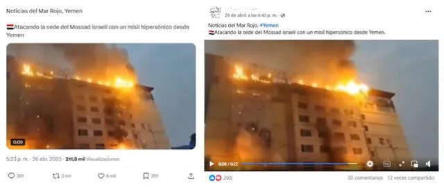 <em>Desinformación sobre los hutíes e Israel. Foto: captura de X / Facebook</em>   