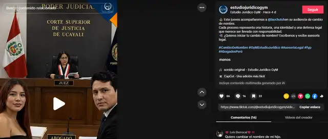 Estudio juridico anunció que acompañó a la 'Uchulú' en el proceso para cambiar su nombre y sexo el último jueves. Foto: TikTok. Estudio juridico anunció que acompañó a la 'Uchulú' en el proceso para cambiar su nombre y sexo el último jueves. Foto: TikTok.
