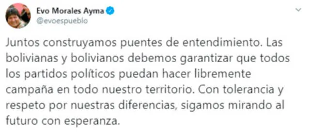 Pese a estar condicionado de refugiado político en la Argentina, Evo Morales no ha dejado de emitir pronunciamientos políticos en Twitter. Foto: captura