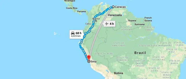  Esta es una ruta aérea desde Lima a Caracas. Foto: tramitesperu.lyap.org   
