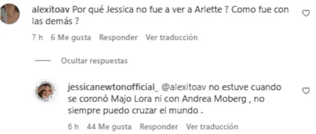 Jessica Newton le contestó a usuario que la cuestionaba por no ir a Tailandia para apoyar a Arlette Rujel. Foto: Instagram.   