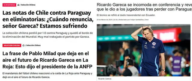 Medios chilenos cuestionaron a Gareca. Foto: captura de RedGol/Bolavip/Emol Medios chilenos cuestionaron a Gareca. Foto: captura de RedGol/Bolavip/Emol