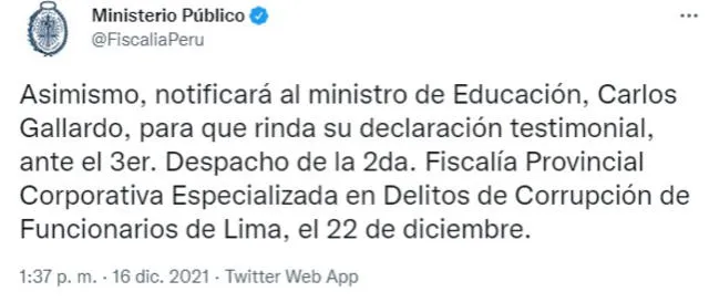 Ministerio Público confirma citación al ministro de Educación.