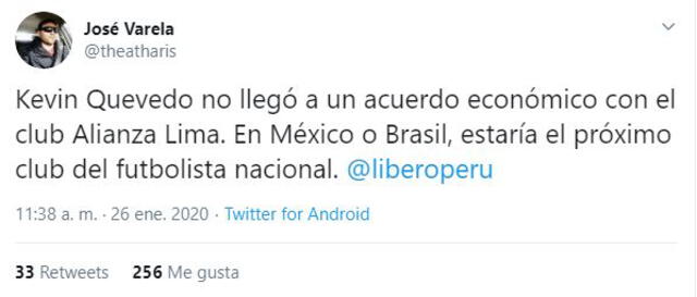 El destino de Kevin Quevedo está en México o Brasil. Foto: Twitter