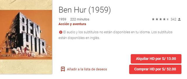 Ben-Hur está disponible en la plataforma de Google. Foto: Google Play