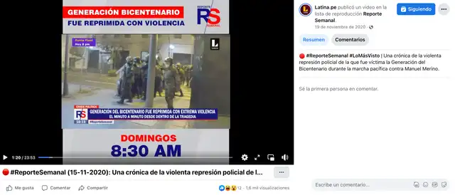 Video publicado el 11 de diciembre como parte de las protestas que iniciaron el 7 de diciembre luego de la vacancia de Pedro Castillo. Foto: captura LR/Facebook.