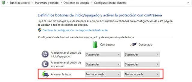 Acciones al cerrar la tapa