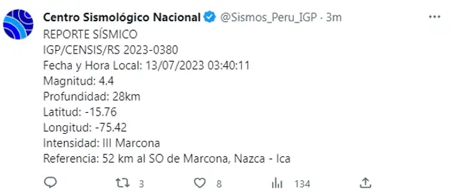 Sismo de 4.4 en Ica. Foto: IGP<br> Sismo de 4.4 en Ica. Foto: IGP<br>