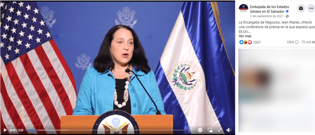  Pronunciamiento de la Embajada de Estados Unidos en El Salvador en 2021. Foto: Facebook/Embajada de EE. UU.   