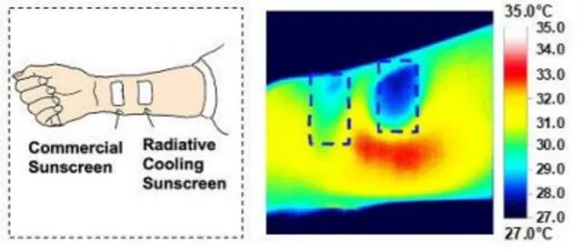 Investigadores de la Universidad Tsinghua en China han desarrollado un protector solar que reduce la temperatura de la piel hasta 6 grados centígrados. Foto: American Chemical Society   