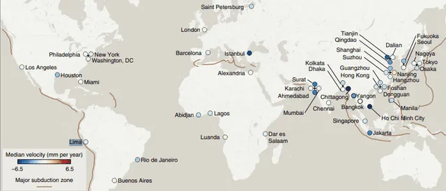 Ciudades que registraron síntomas de hundimiento. Foto: NTU. Ciudades que registraron síntomas de hundimiento. Foto: NTU.