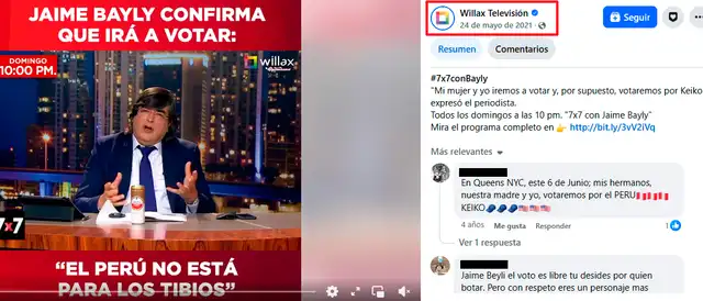 En 2021, Willax publicó un video en que Bayly confirmó que votaría por Fujimori. En 2021, Willax publicó un video en que Bayly confirmó que votaría por Fujimori.