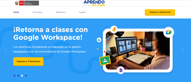 Con el Google Workspace, los alumnos podrán acceder a diversas herramientas para llevar a cabo sus clases virtuales. Foto: captura https://aulavirtual.aprendoencasa.pe/