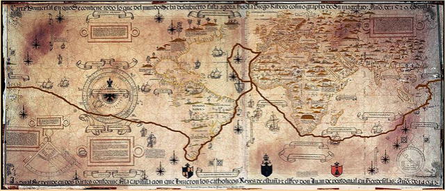 El primer mapamundi que incluye los descubrimientos de la expedición es el de Diego Ribero, Cosmógrafo Real de la Casa de Contratación de Sevilla, del año 1529.