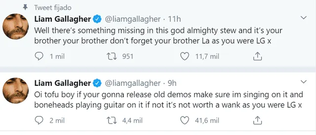 Liam Gallagher reclamó a su hermano por no incluirlo.