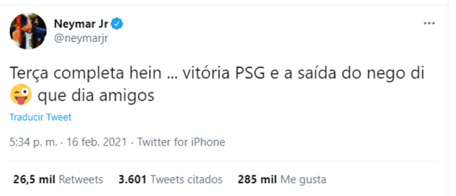 Neymar reaccionó en su cuenta de Twitter por la goleada del PSG sobre el FC Barcelona.