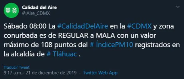 Calidad de aire 21 de diciembre