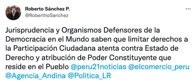 Twitter de Roberto Sánchez