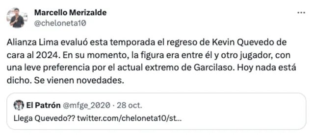 Situación de Kevin Quevedo y Alianza. Foto: Twitter.   