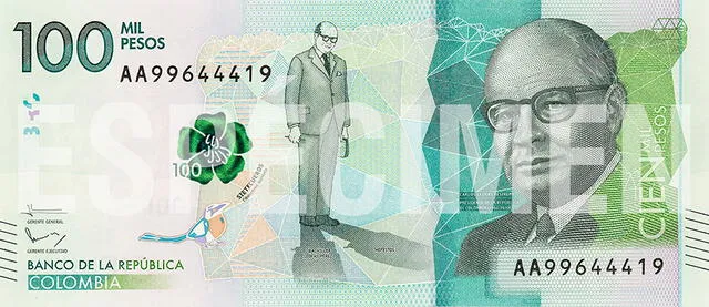 ¿Qué personaje sale en el billete de 100 mil pesos colombianos?