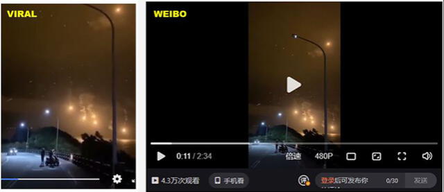 Comparación de fotogramas. Foto: composición / captura en post viral / captura en página Weibo.