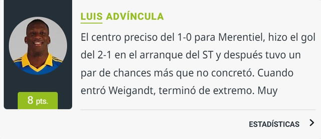  El puntaje que recibió Luis Advíncula tras el Boca Juniors vs. Nacional de la Copa Libertadores. Foto: captura Olé.   