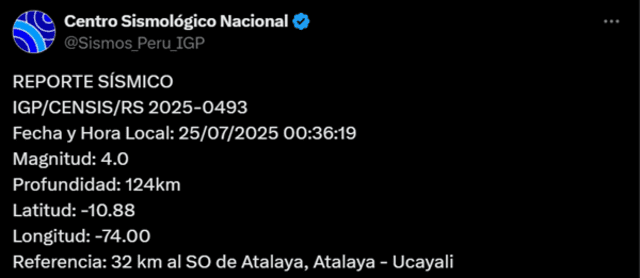  Sismo de magnitud de 4,0 sacude Ucayali. Foto: IGP   