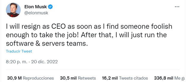 Mensaje de Elon Musk. Foto: Twitter