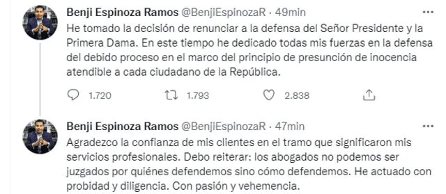 Tuit de Benji Espinoza