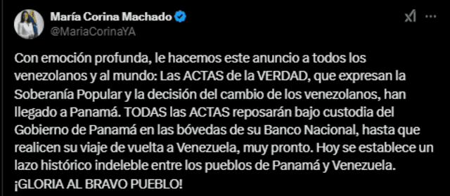 Machado, a través de sus redes sociales, destacó la importancia de este hecho. Foto: captura X.   