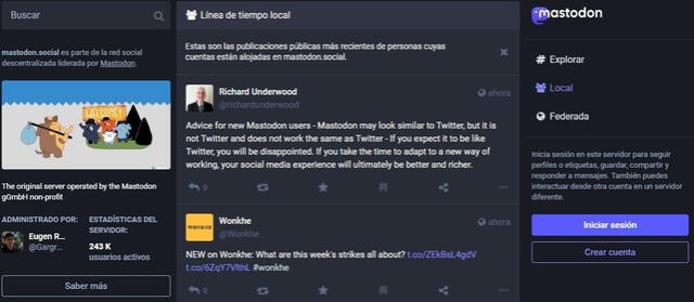 Mastodon tiene una interfaz similar a X. Foto: Captura   