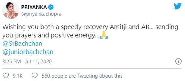 Priyanka Chopra en Twitter. Captura.