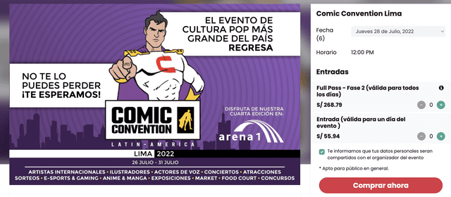 Precio de la entrada para la Comic Con 2022