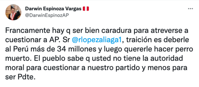 Twitter de Darwin Espinoza