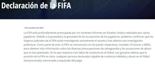 La FIFA anunció su posición sobre el escándalo sexual en NWSL, Estados Unidos