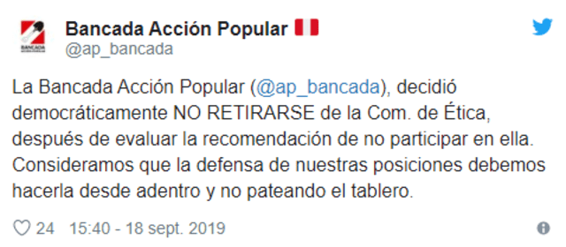 Tweet de Acción Popular.