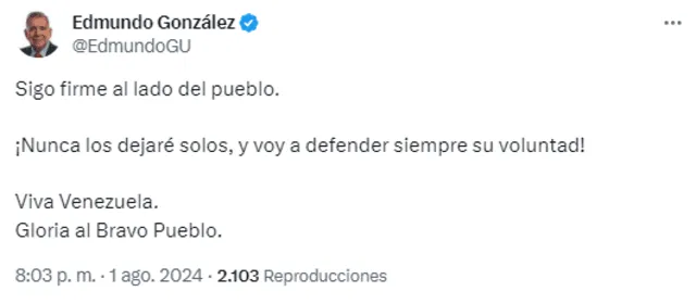 Mensaje de Edmundo González a través de sus redes sociales. Foto: X 