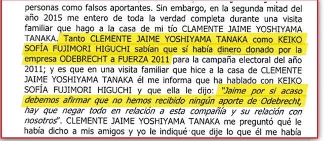 Keiko Fujimori sabía de los aportes clandestinos de Odebrecht, según Jorge Yoshiyama Sasaki.   