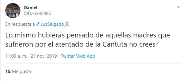 Twittero le recuerda a Salgado los crímenes en la Cantuta.