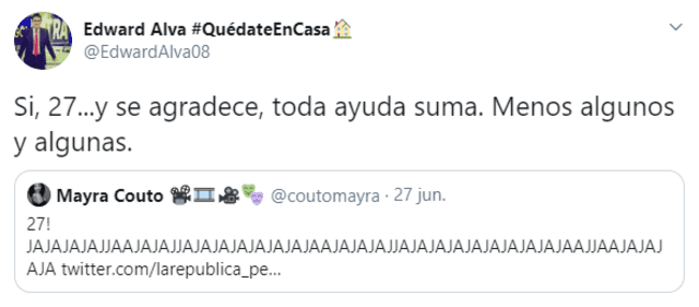 Periodista de Gol Perú también le respondió a Mayra Couto por Twitter.