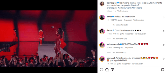  Belinda agradece a Anitta por ayudarla tras caerse en desfile de modas. Foto: Instagram   