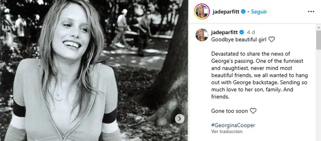 Mensaje de la también modelo Jade Parfitt. Foto: Instagram    