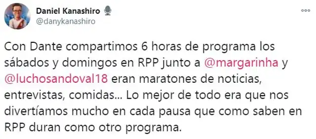Daniel Kanashiro también compartió su sentir por la partida del 'narrador de los mundiales'. Foto: Twitter