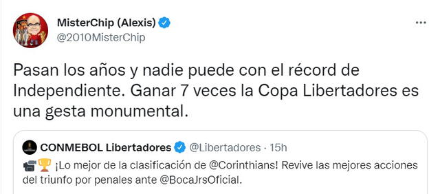 Mister Chip habló de la gesta de Independiente. Foto: Mister Chip/Twitter.