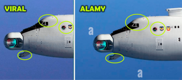 Comparación de detalles. Foto: captura en Facebook /  acercamiento de la imagen de Alamy.