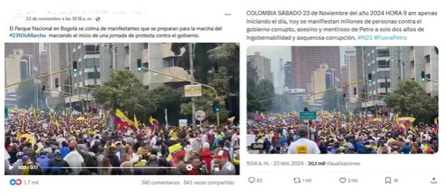 <em> Desinformación sobre la marcha del 23 de noviembre de 2024 en Colombia. Foto: captura de Facebook / X</em>   